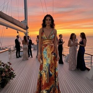 Jovani Beyond Orange and Blue Maxi Dress Gown, wedding guest, cruise size 4